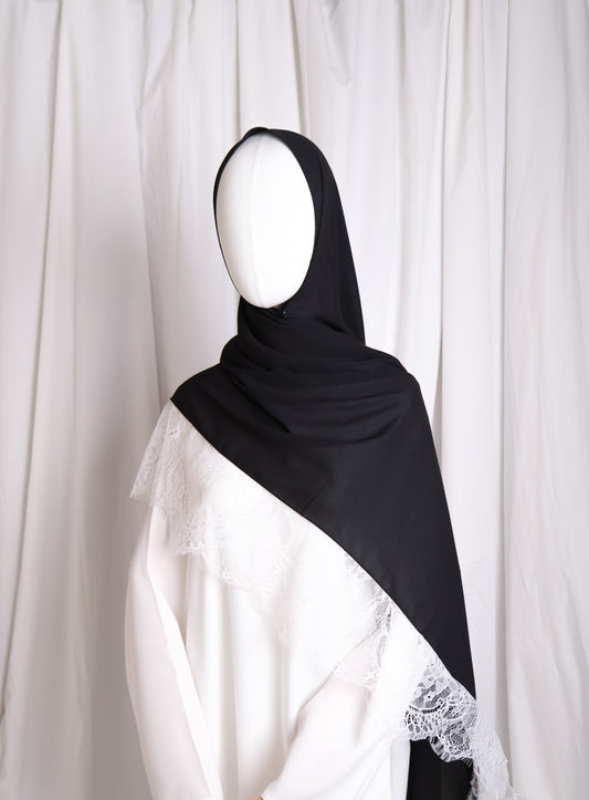 Chiffon Chantilly Lace Hijab - Black