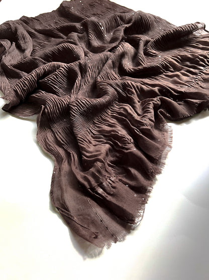 Crumpled Sequins Hijab - Brown