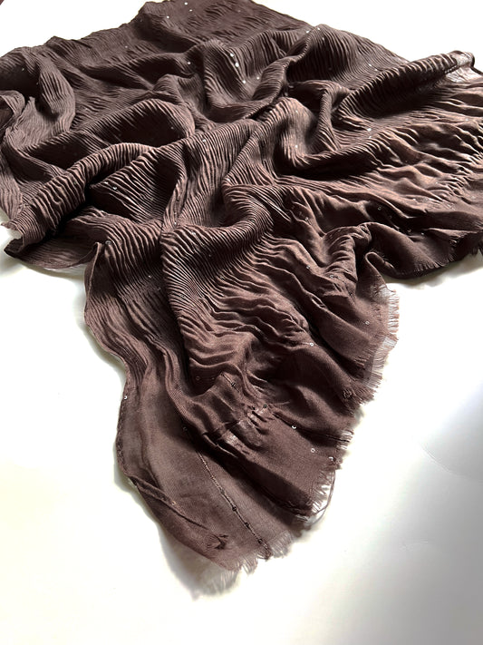 Crumpled Sequins Hijab - Brown
