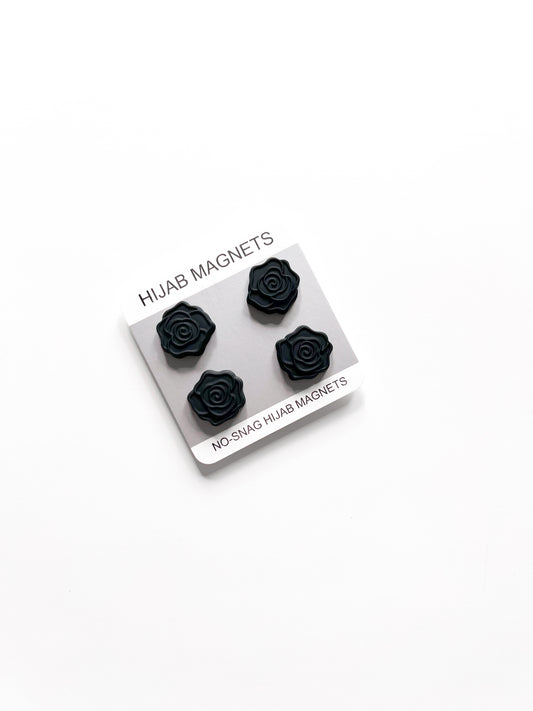 Black Hijab Magnets (Rose) - Set of 4