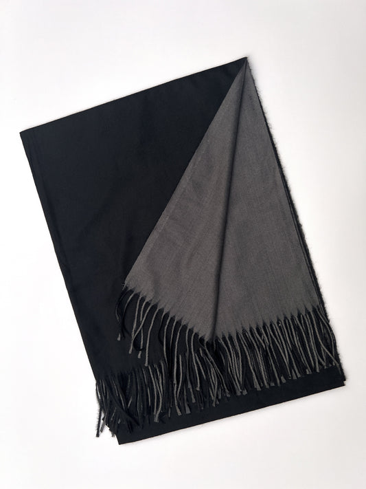 Dual Sided Woolen Stole - Black/Dark Grey