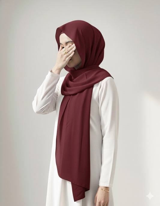 Instant Georgette Hijab with Built-in Magnets - Dark Maroon