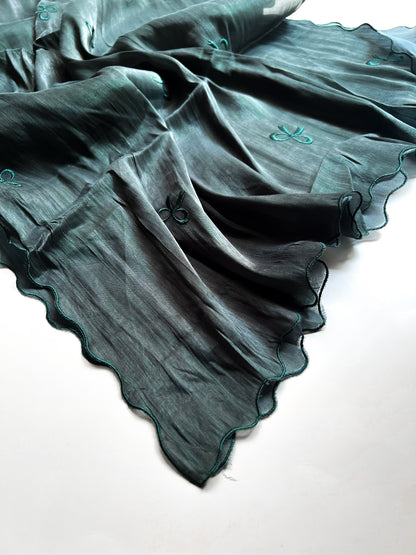 Moondust Embroidered Hijab - Emerald Green
