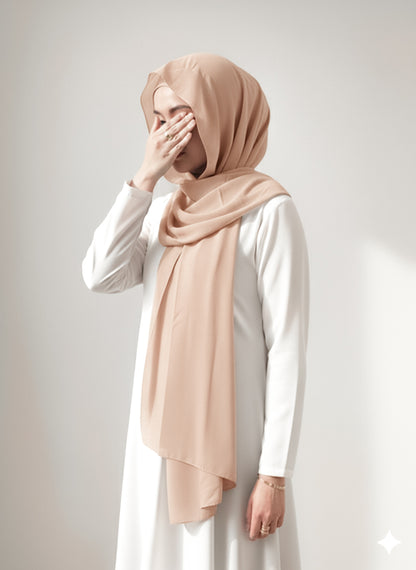 Instant Georgette Hijab with Built-in Magnets - Peachy Beige