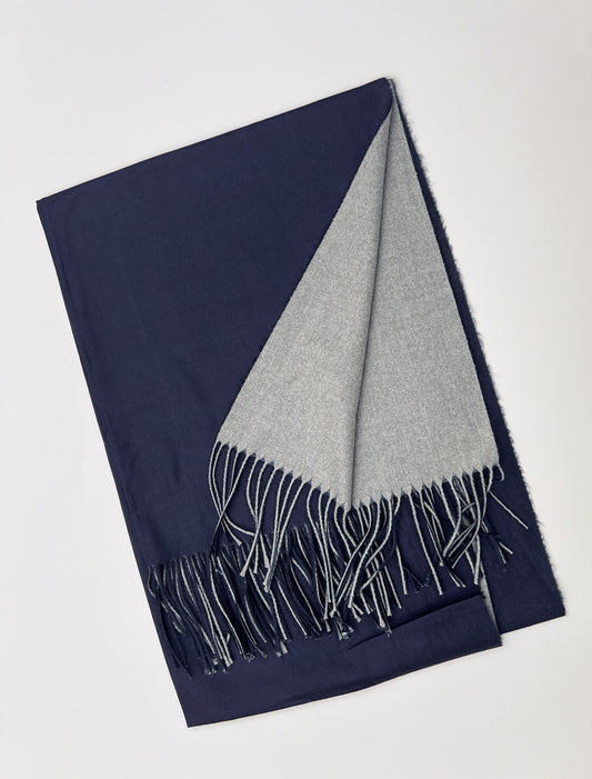 Dual Sided Woolen Stole - Navy/Grey