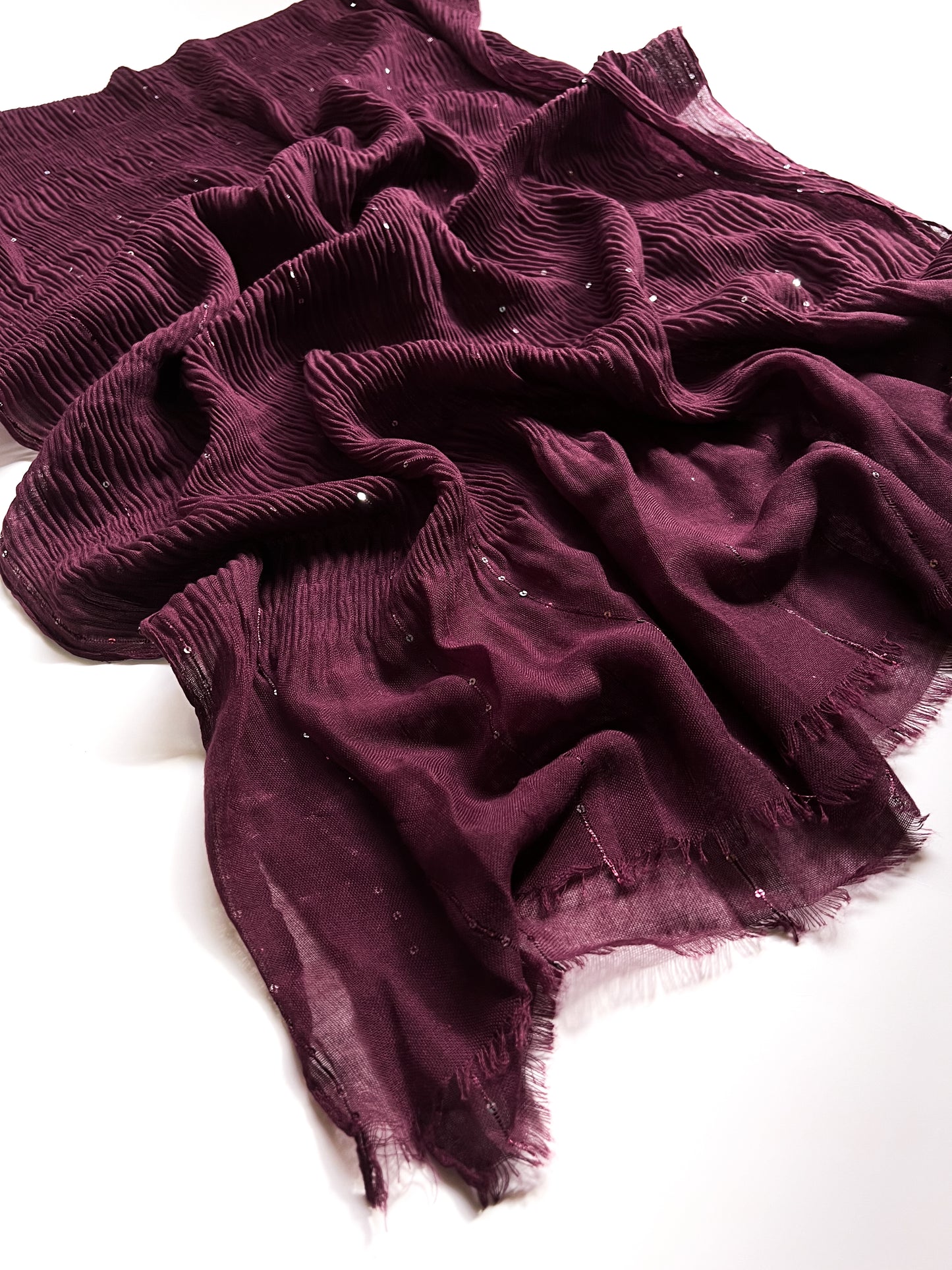Crumpled Sequins Hijab - Dark Maroon