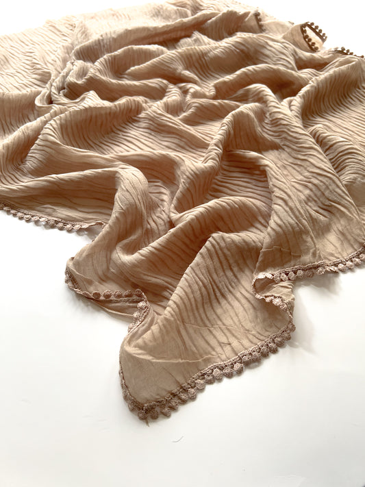 Crumpled Lace Hijab - Beige