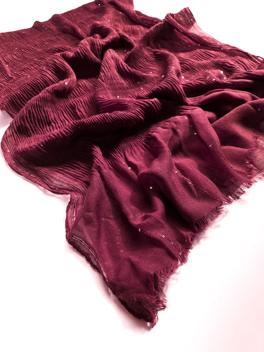 Crumpled Sequins Hijab - Maroon