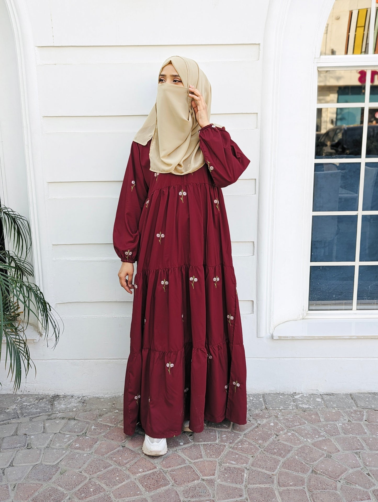 Maroon Embroidered Dress