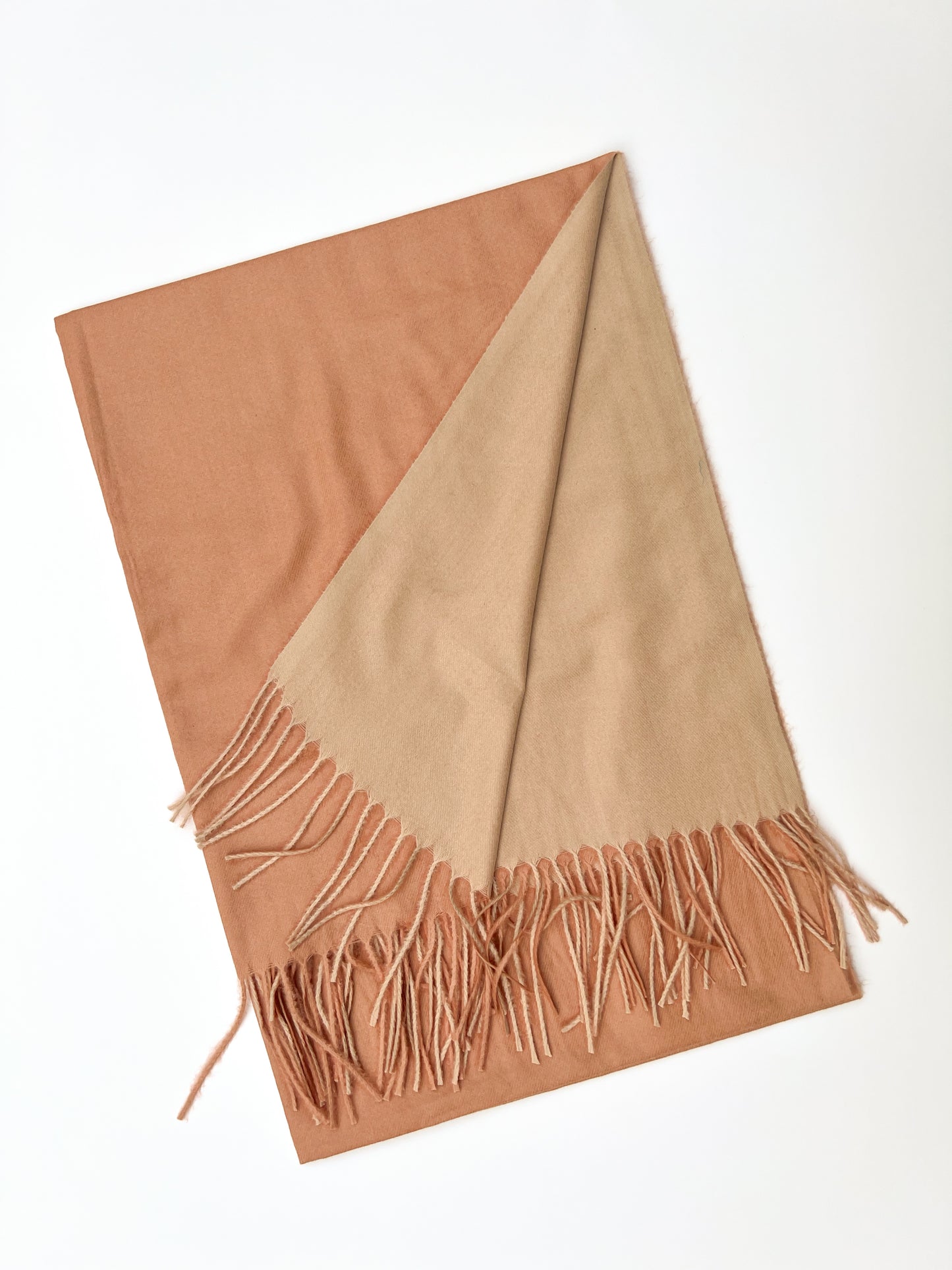 Dual Sided Woolen Stole - Peach/Cream