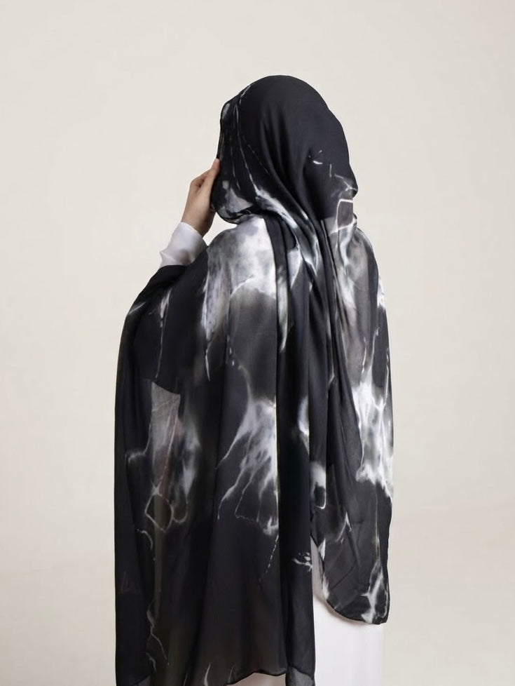 Real Modal Printed Hijab - Black Marble