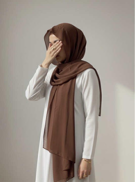 Instant Georgette Hijab with Built-in Magnets - Chocolate Brown