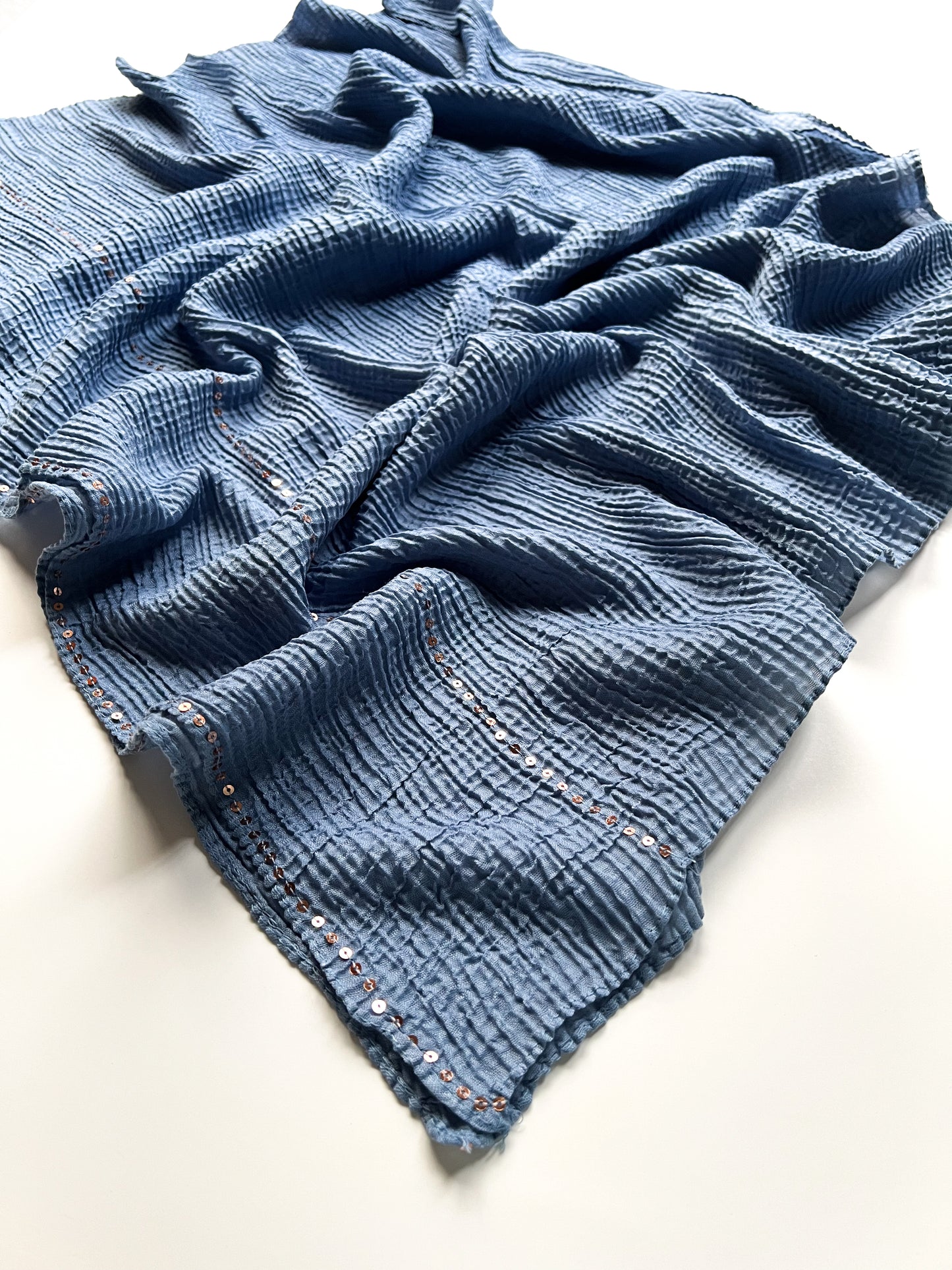 Crumpled Luxe Hijab - Denim Blue