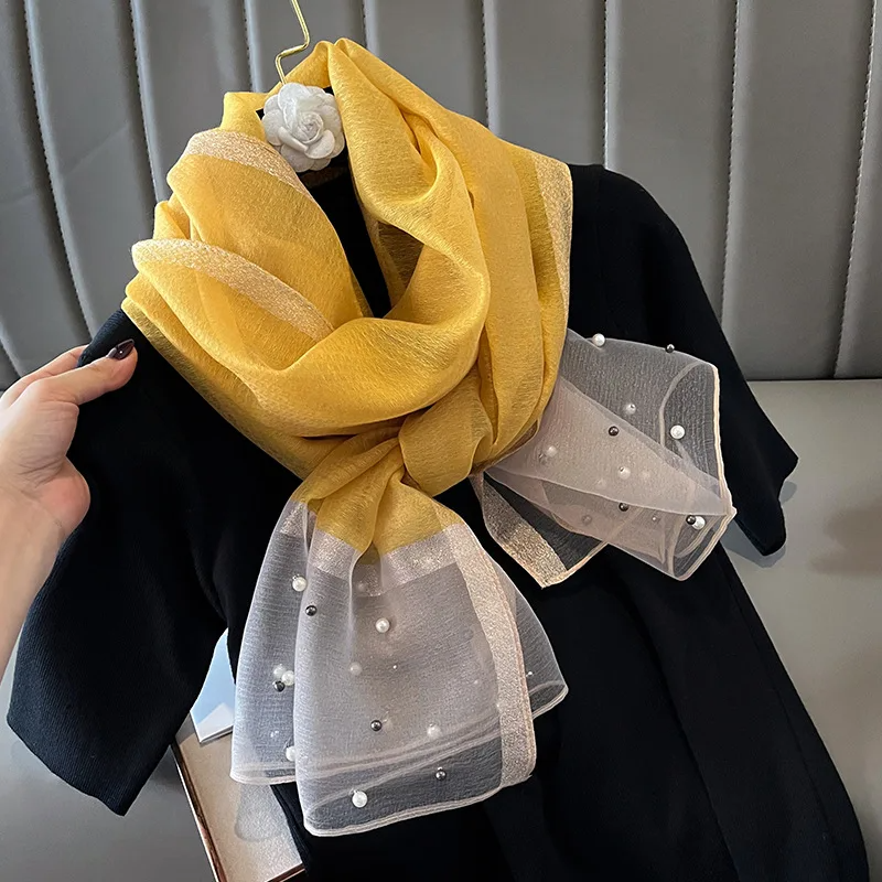 Pearl Organza Hijab - Mustard