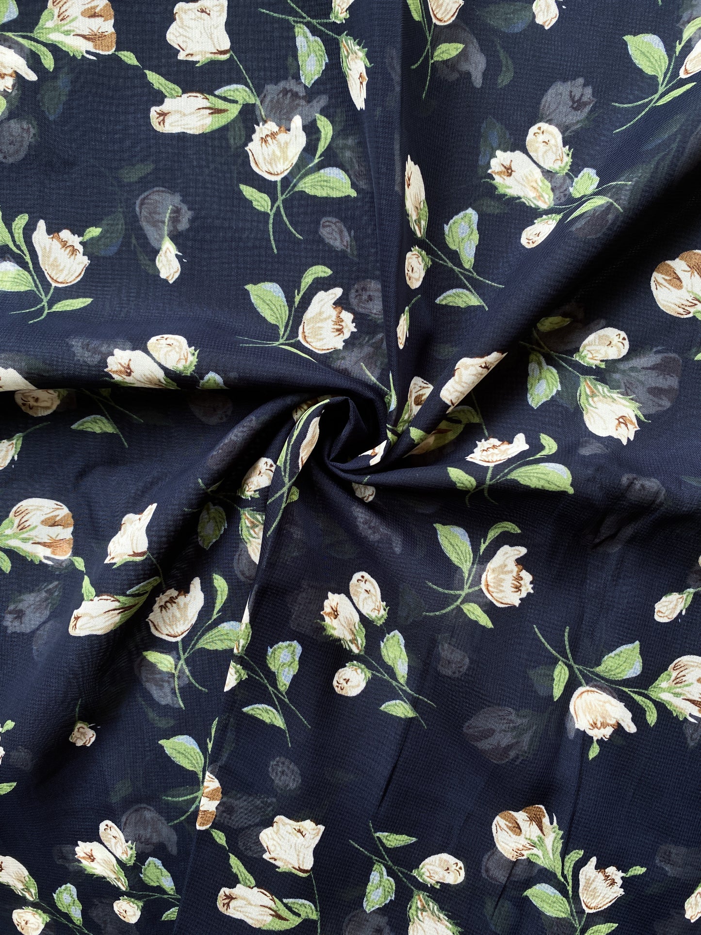 Printed Georgette Hijab - Rose in Navy