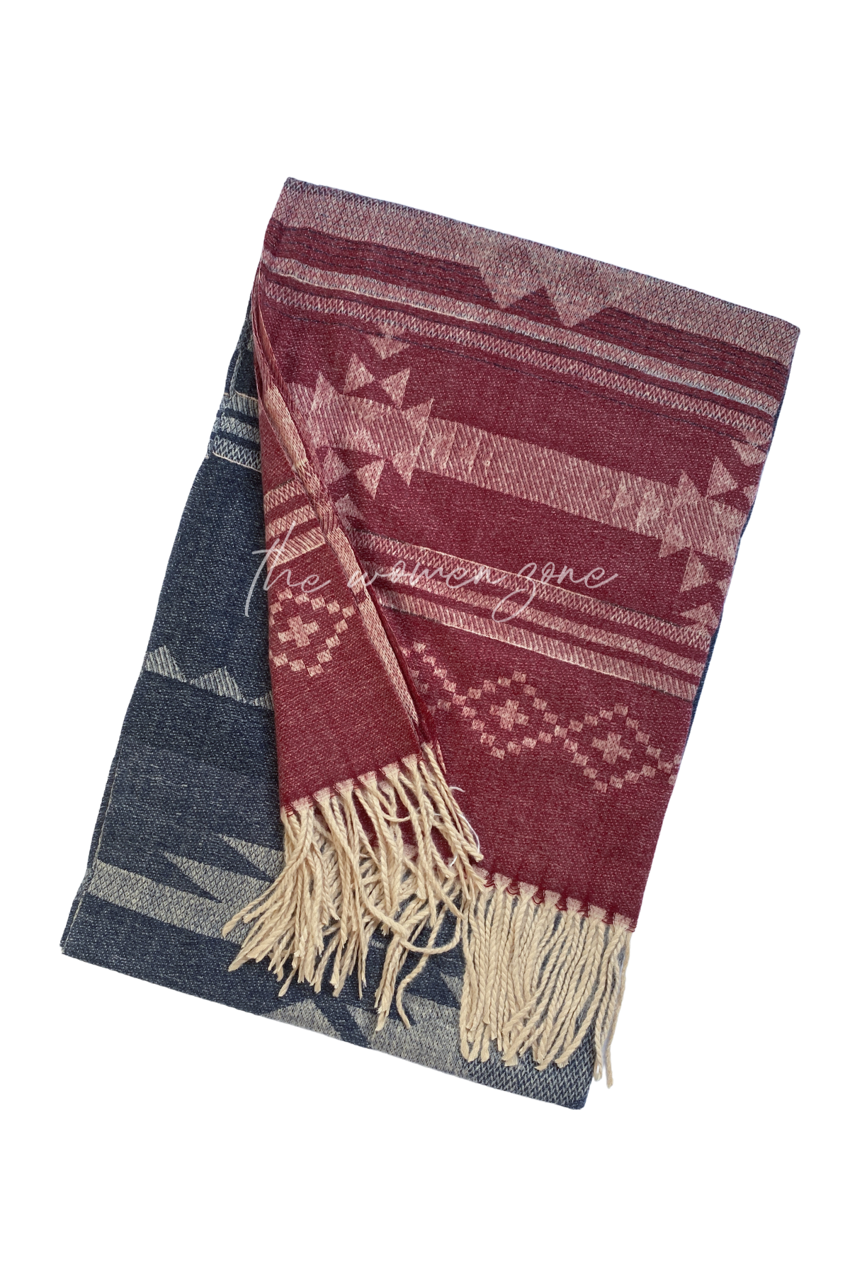 Aztec Woolen Stole - Dark Maroon/Navy Blue