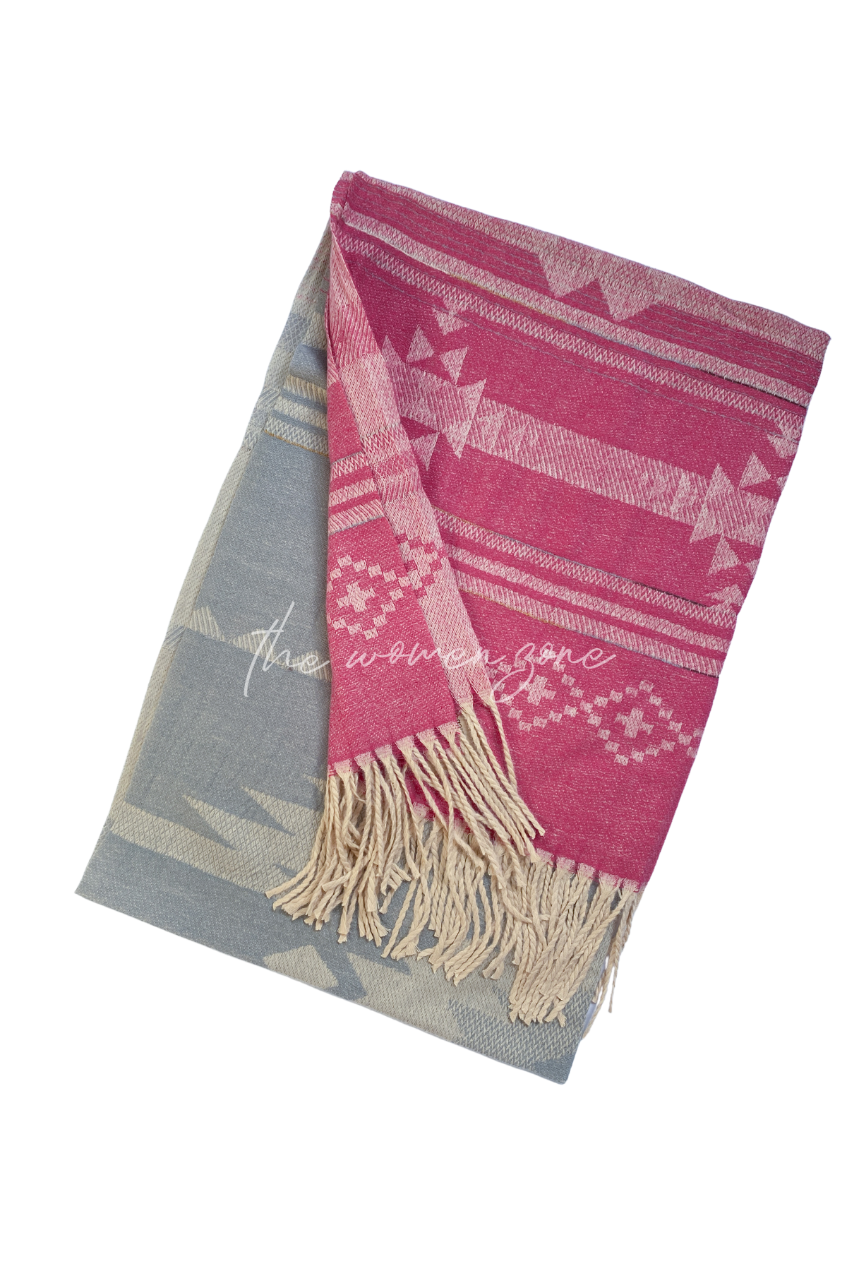 Aztec Woolen Stole - Fuchsia/Light Grey