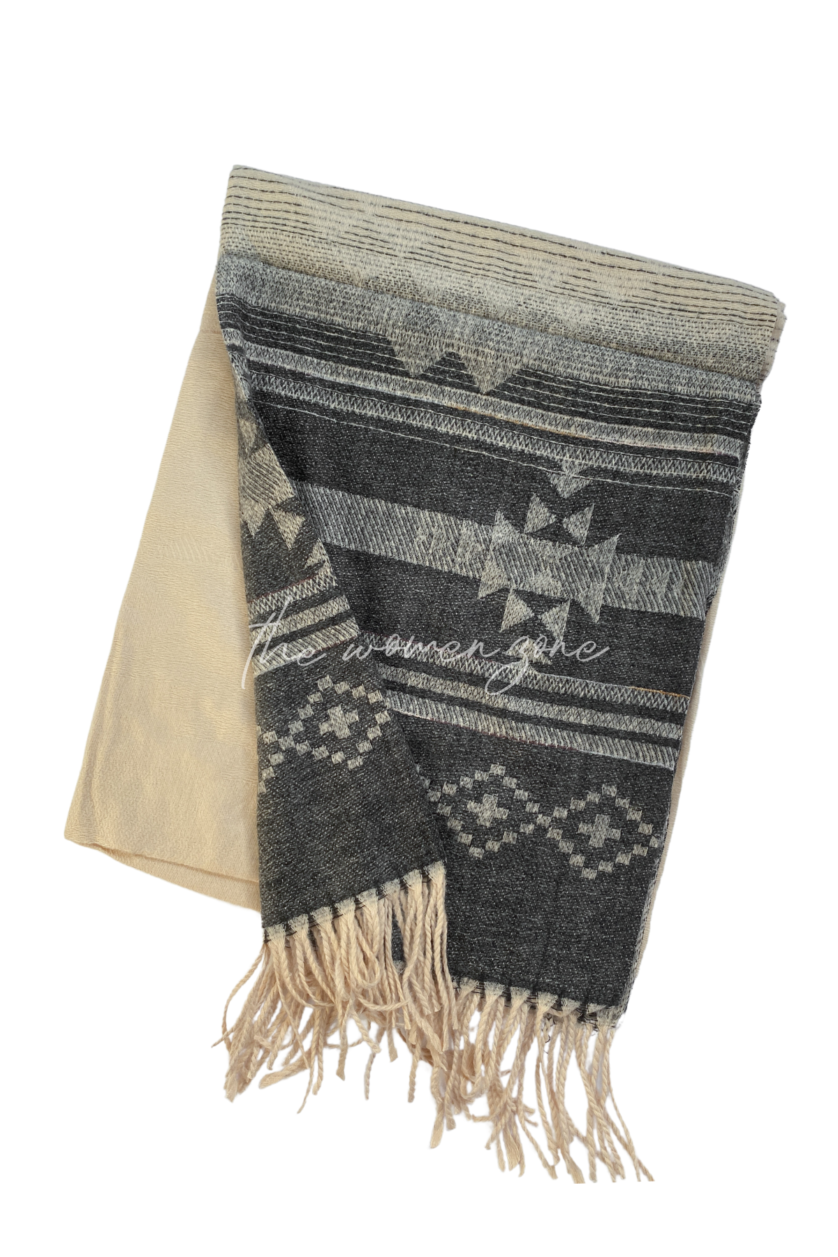 Aztec Woolen Stole - Black/Cream