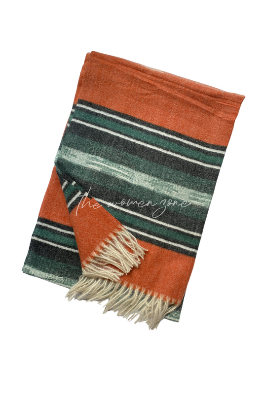 Striped Woolen Stole - Rust