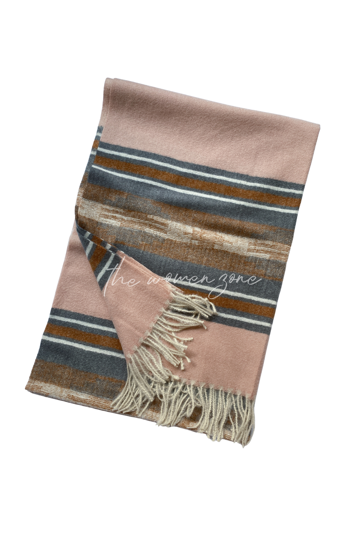 Striped Woolen Stole - Light Pink