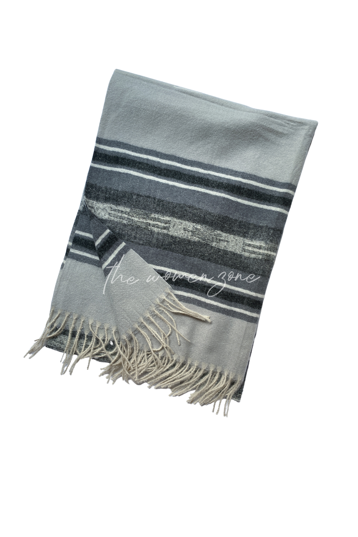 Striped Woolen Stole - Light Grey