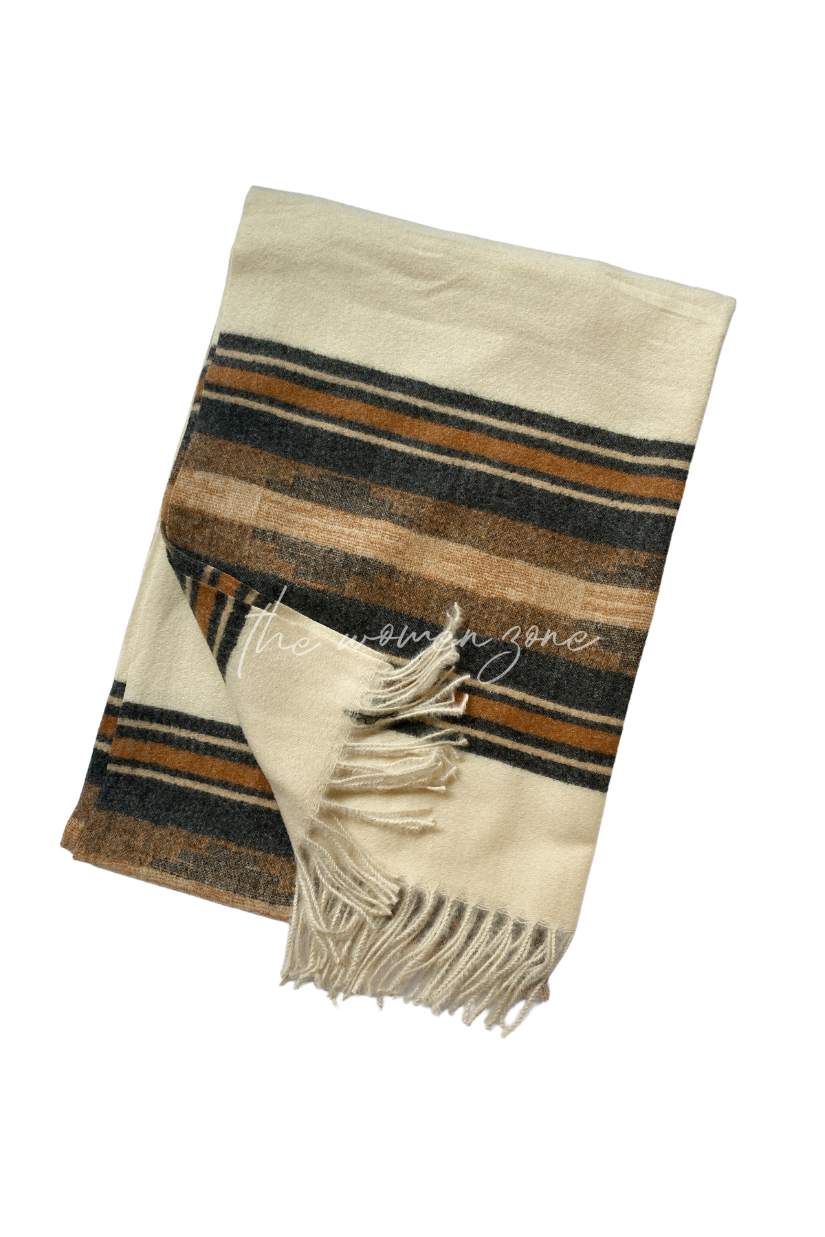 Striped Woolen Stole - Cream with Black