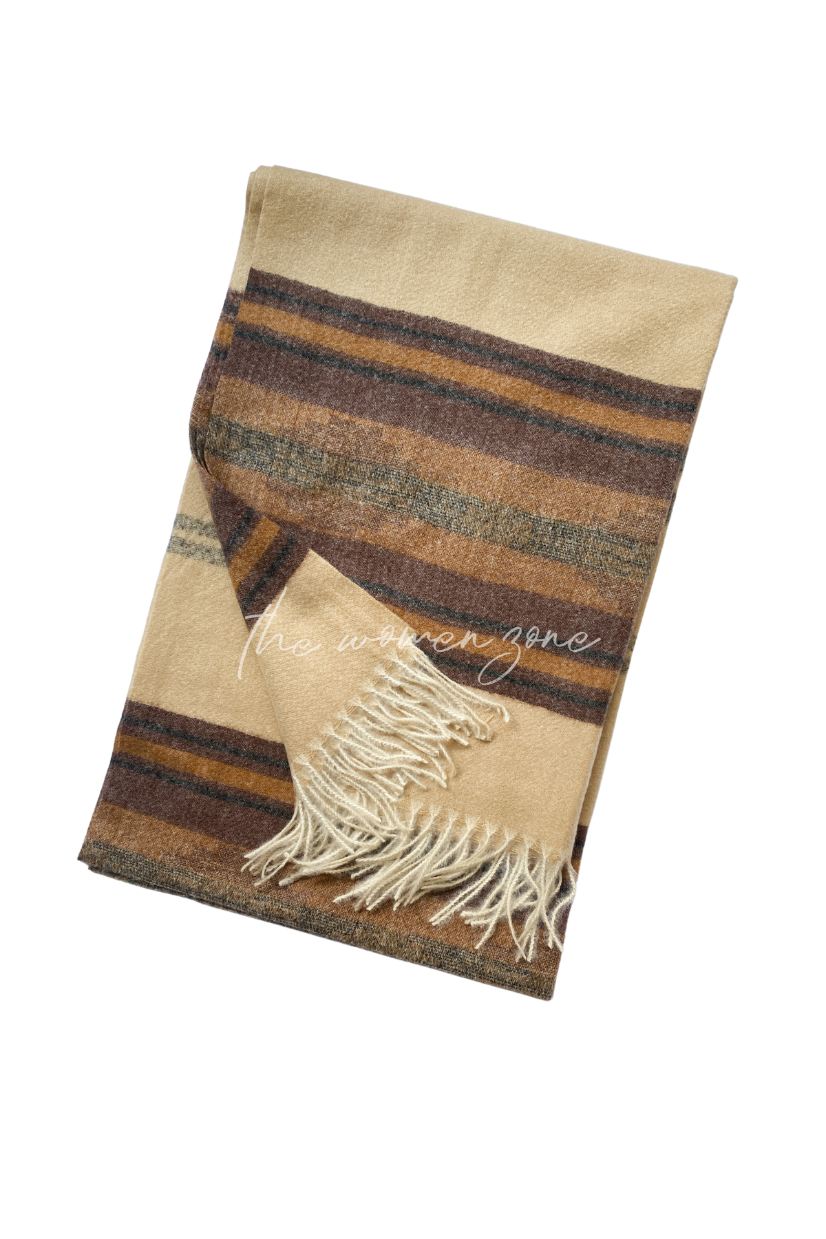 Striped Woolen Stole - Beige