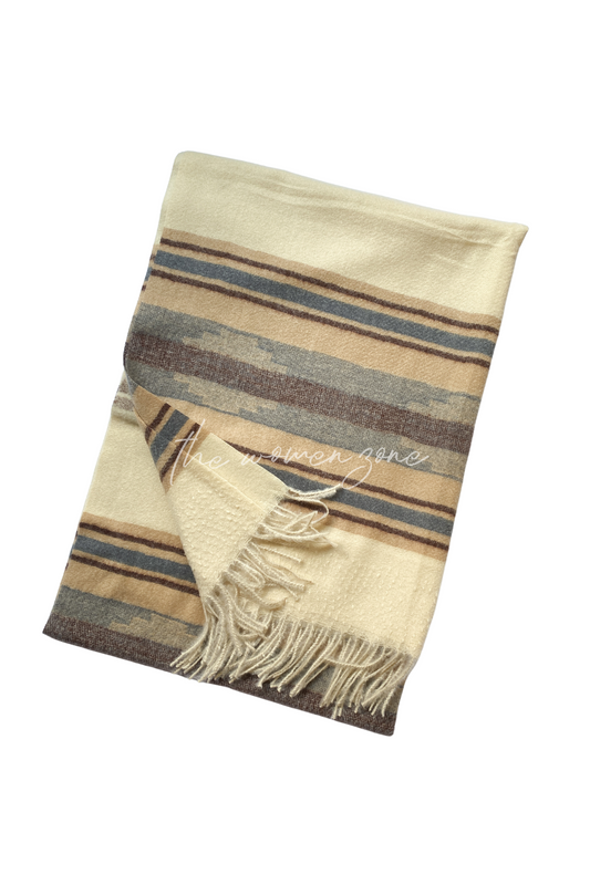 Striped Woolen Stole - Cream