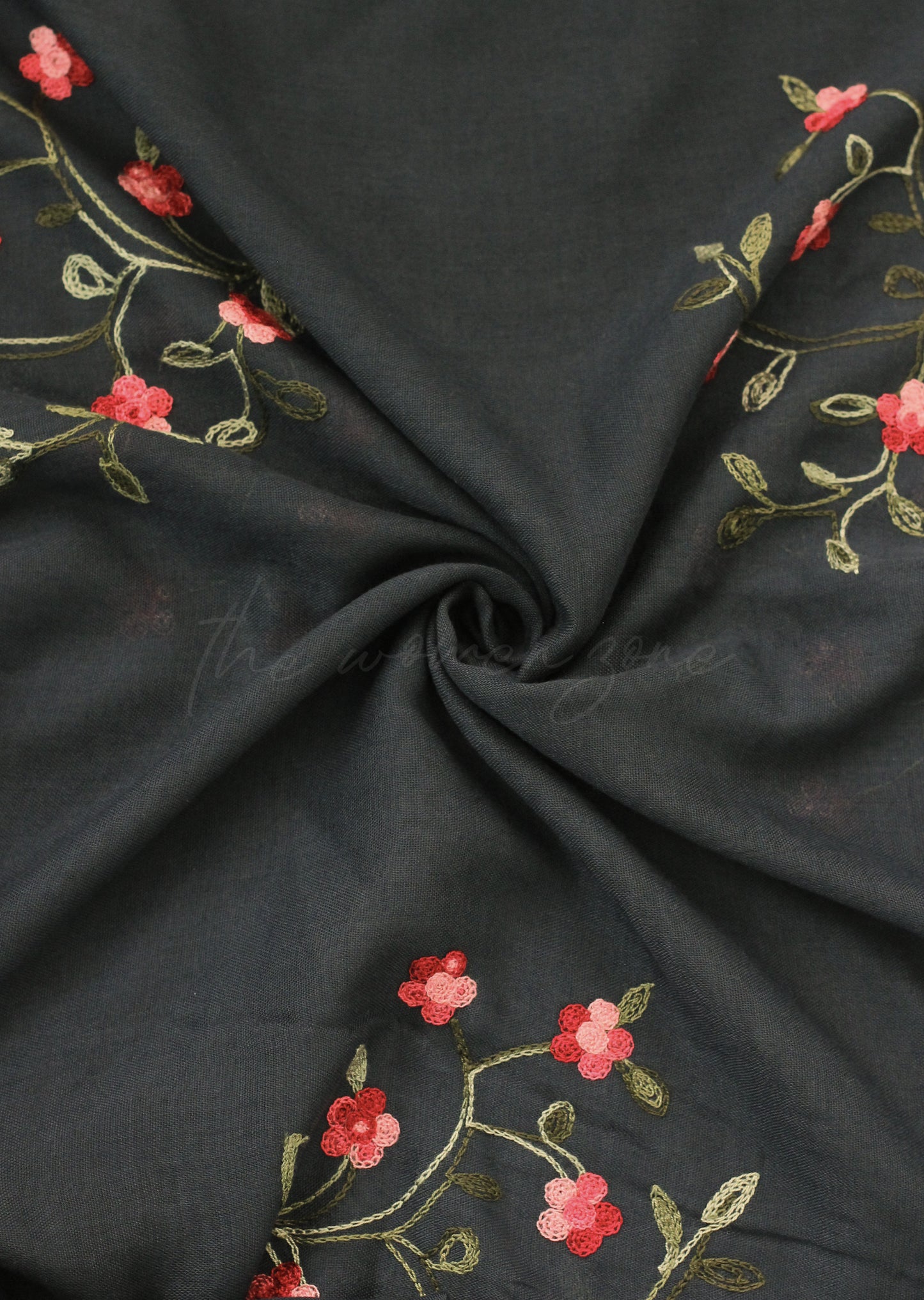 Blossom Embroidered Hijab - Dark grey