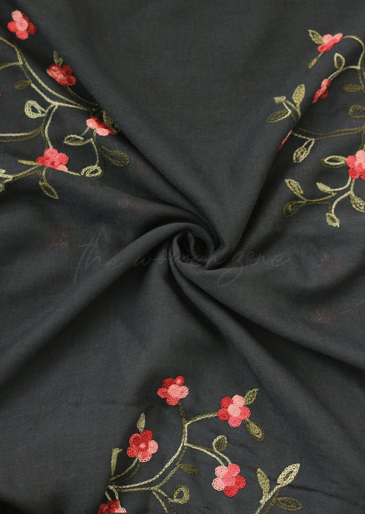 Blossom Embroidered Hijab - Dark grey