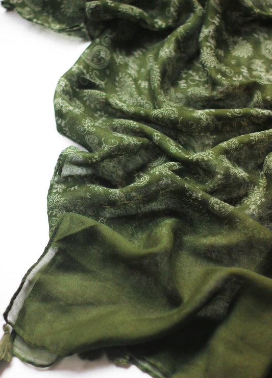 Printed Hijab - Olive Paisley