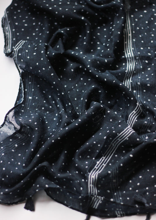 Printed Hijab -  Dotted Navy