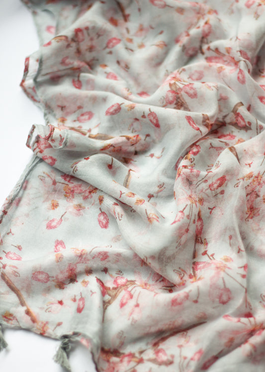 Printed Hijab - Pink/Grey Blossom