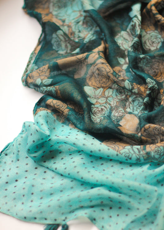 Printed Hijab - Turquoise Floral