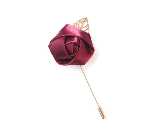 Rose Brooch Pin - Dark Maroon