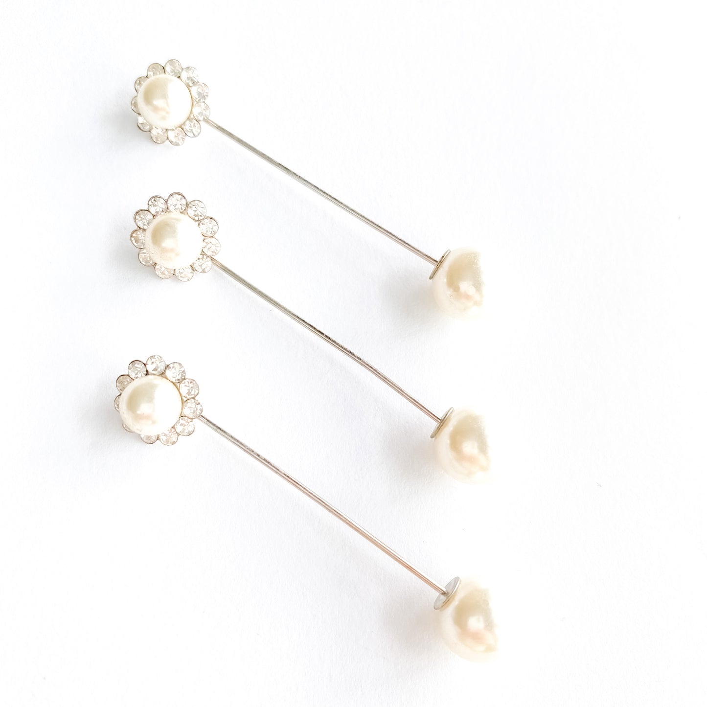 Flower Stone Brooch Pins - White (Set of 3)