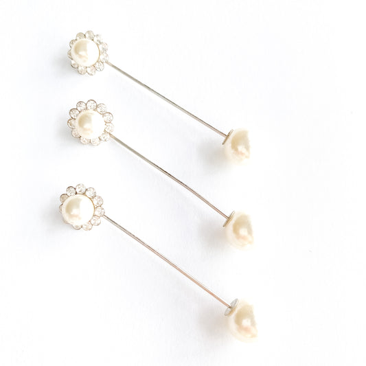 Flower Stone Brooch Pins - White (Set of 3)