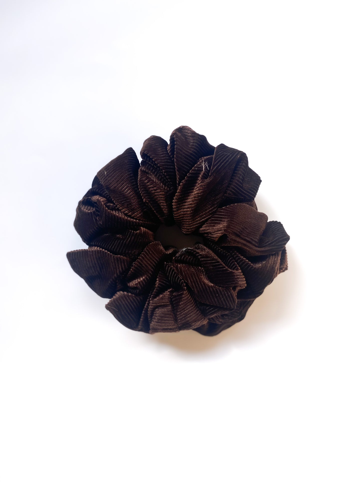 Ribbed Velvet Volumizing Scrunchie-  Chocolate Brown