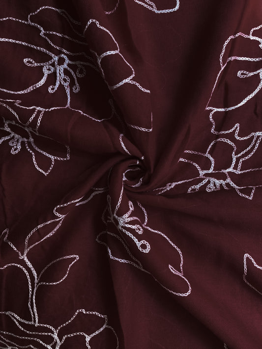 Sierra Embroidered Hijab - Dark Maroon