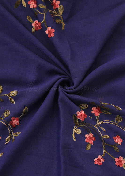 Blossom Embroidered Hijab - Ink Blue