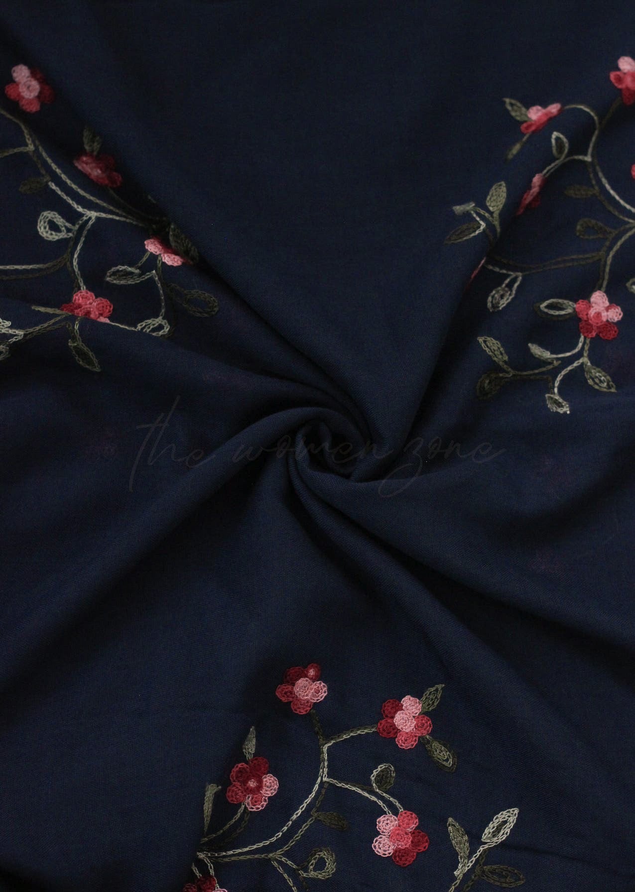 Blossom Embroidered Hijab - Navy Blue