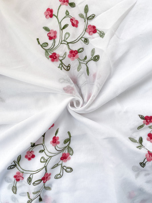 Blossom Embroidered Hijab - Pearl White