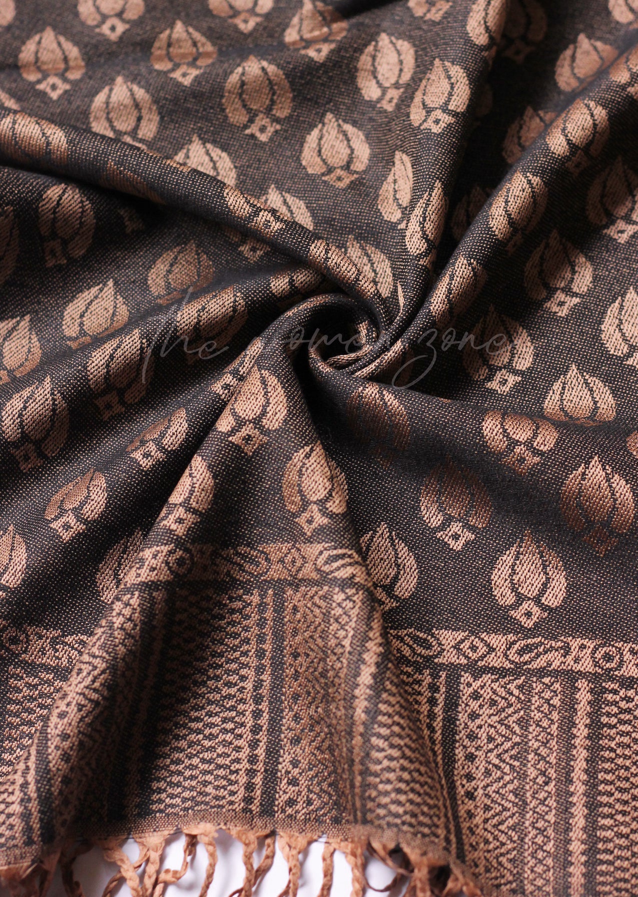 Printed Cashmere Hijab - Dark Brown